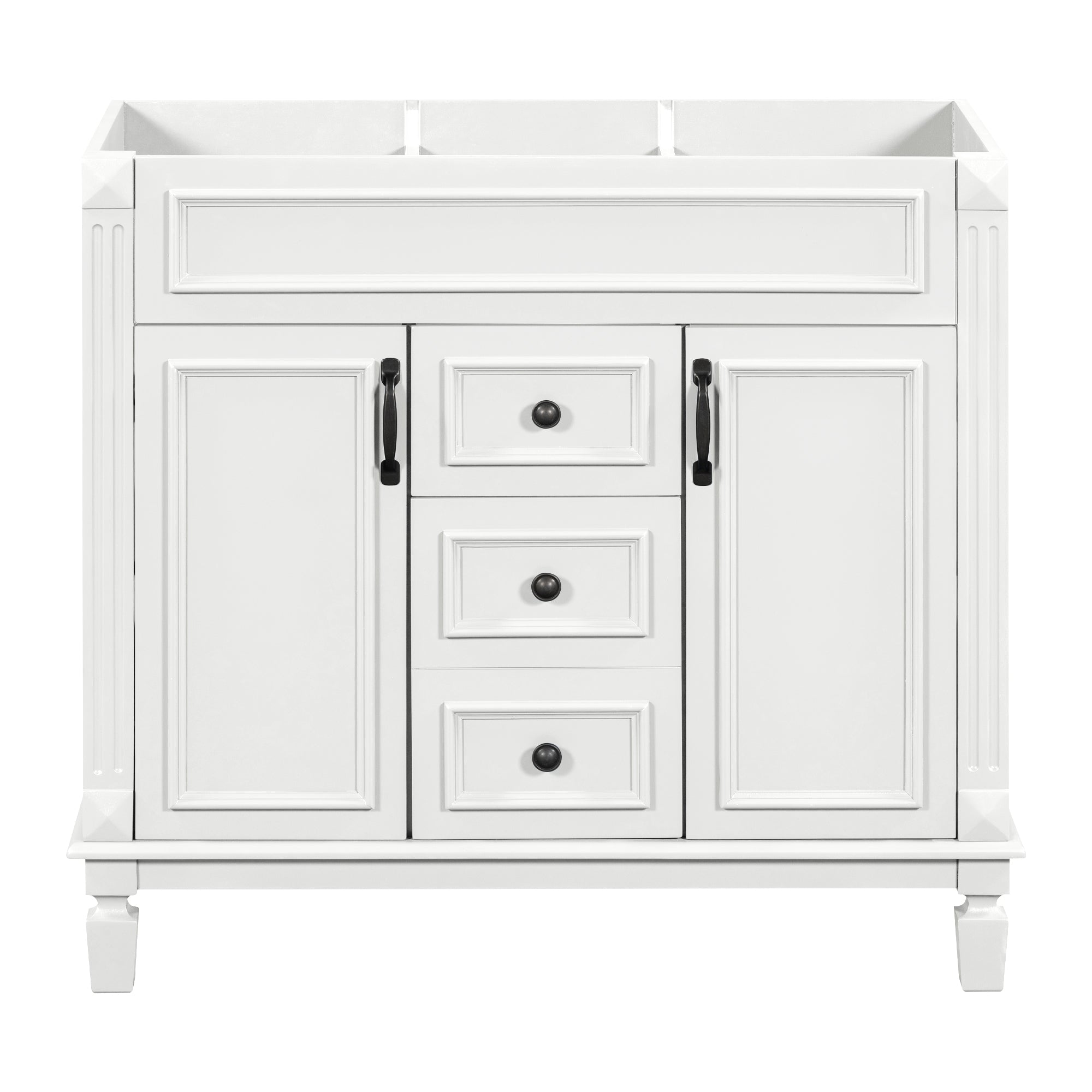 VanityFus 36.3-in White Bathroom Vanity Undermount without Top Base Cabinet with 2 Soft Close Doors 2 Drawers